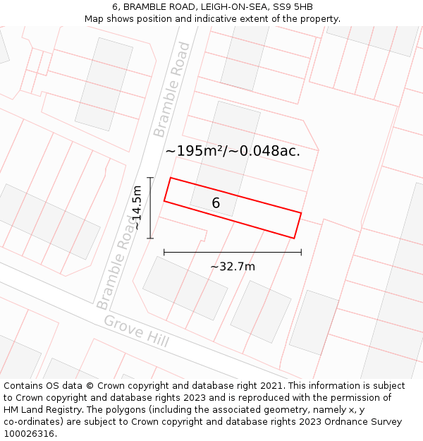 6, BRAMBLE ROAD, LEIGH-ON-SEA, SS9 5HB: Plot and title map