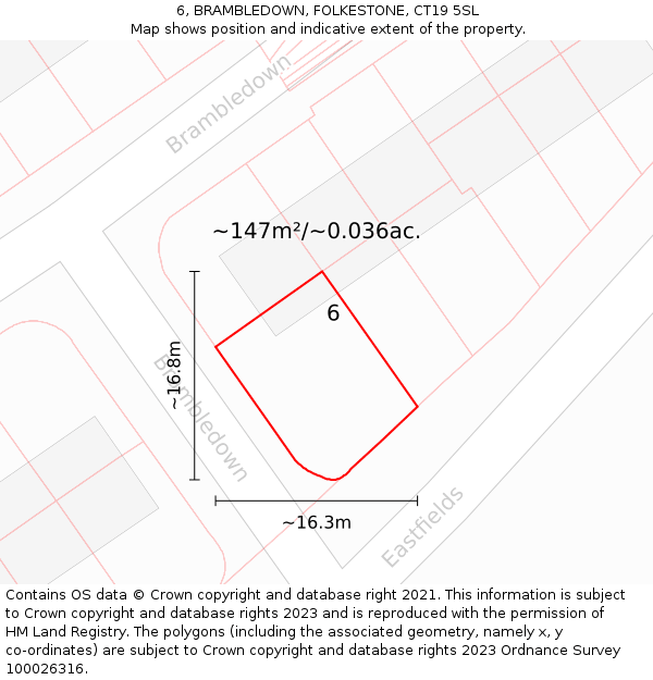 6, BRAMBLEDOWN, FOLKESTONE, CT19 5SL: Plot and title map