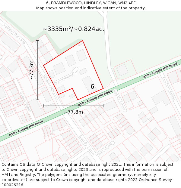 6, BRAMBLEWOOD, HINDLEY, WIGAN, WN2 4BF: Plot and title map