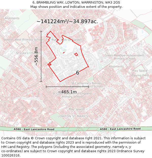 6, BRAMBLING WAY, LOWTON, WARRINGTON, WA3 2GS: Plot and title map
