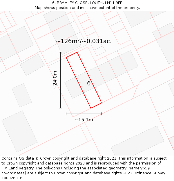 6, BRAMLEY CLOSE, LOUTH, LN11 9FE: Plot and title map