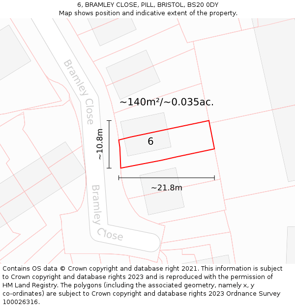 6, BRAMLEY CLOSE, PILL, BRISTOL, BS20 0DY: Plot and title map