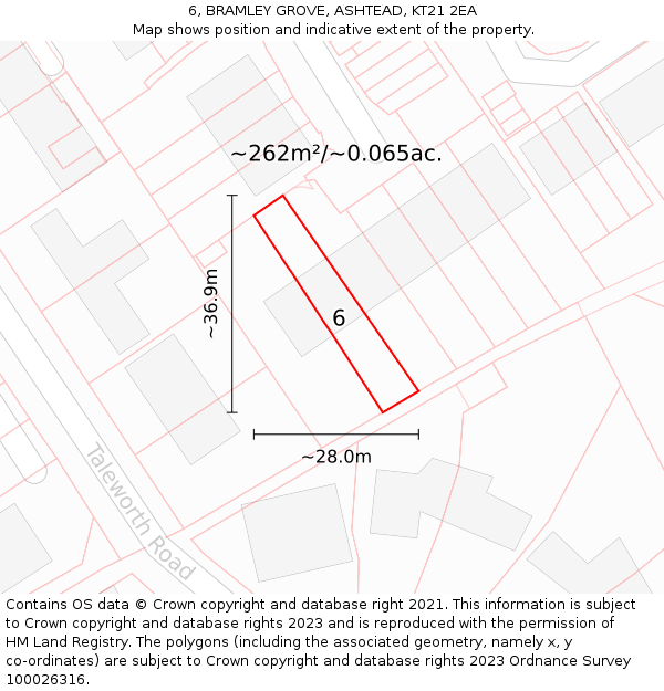 6, BRAMLEY GROVE, ASHTEAD, KT21 2EA: Plot and title map