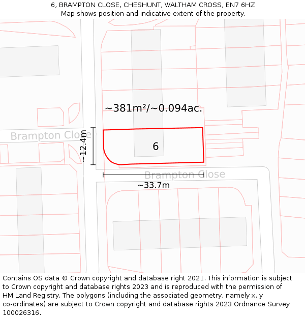 6, BRAMPTON CLOSE, CHESHUNT, WALTHAM CROSS, EN7 6HZ: Plot and title map
