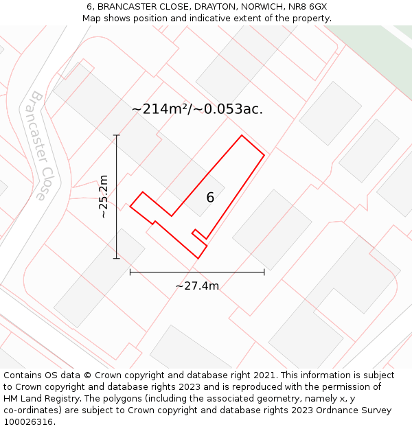 6, BRANCASTER CLOSE, DRAYTON, NORWICH, NR8 6GX: Plot and title map