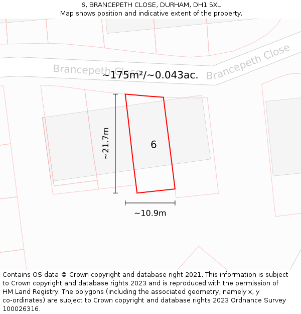 6, BRANCEPETH CLOSE, DURHAM, DH1 5XL: Plot and title map
