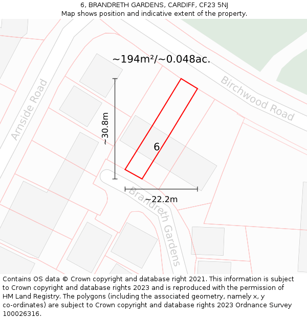 6, BRANDRETH GARDENS, CARDIFF, CF23 5NJ: Plot and title map