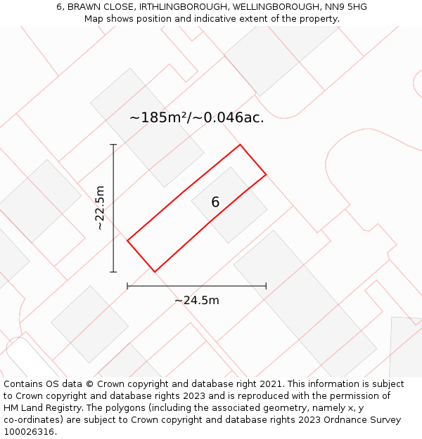 6, BRAWN CLOSE, IRTHLINGBOROUGH, WELLINGBOROUGH, NN9 5HG: Plot and title map