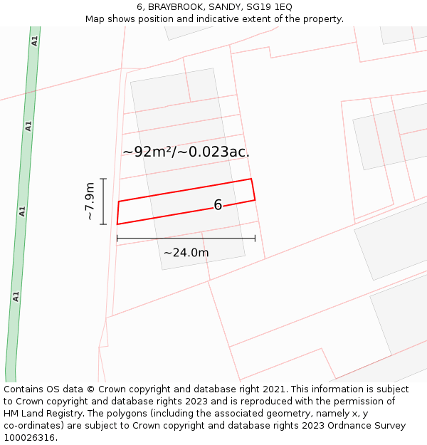 6, BRAYBROOK, SANDY, SG19 1EQ: Plot and title map