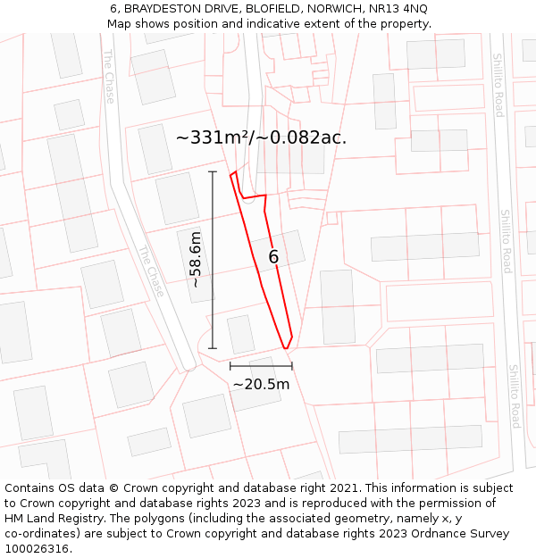 6, BRAYDESTON DRIVE, BLOFIELD, NORWICH, NR13 4NQ: Plot and title map