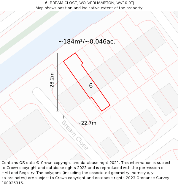 6, BREAM CLOSE, WOLVERHAMPTON, WV10 0TJ: Plot and title map