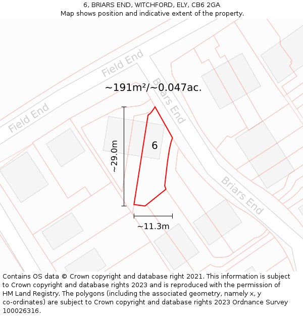 6, BRIARS END, WITCHFORD, ELY, CB6 2GA: Plot and title map