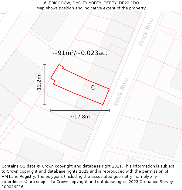 6, BRICK ROW, DARLEY ABBEY, DERBY, DE22 1DQ: Plot and title map
