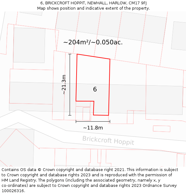 6, BRICKCROFT HOPPIT, NEWHALL, HARLOW, CM17 9FJ: Plot and title map