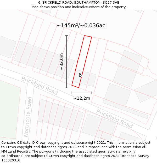 6, BRICKFIELD ROAD, SOUTHAMPTON, SO17 3AE: Plot and title map