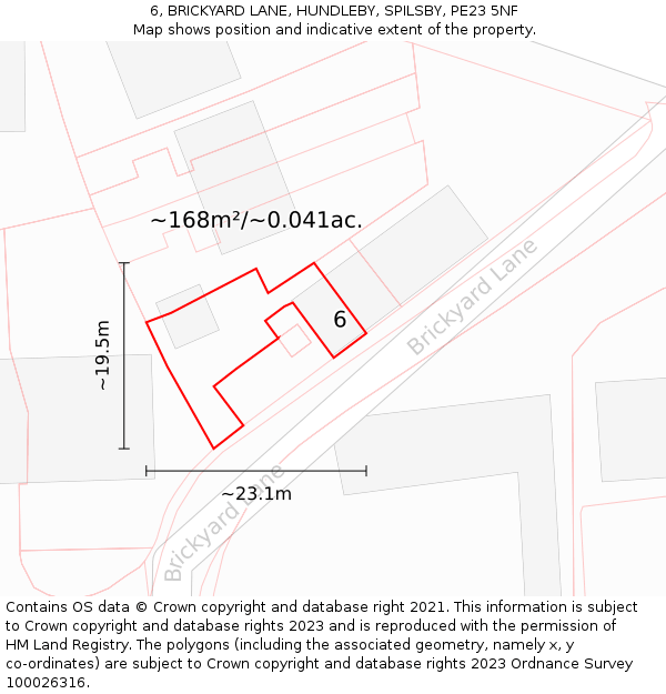 6, BRICKYARD LANE, HUNDLEBY, SPILSBY, PE23 5NF: Plot and title map