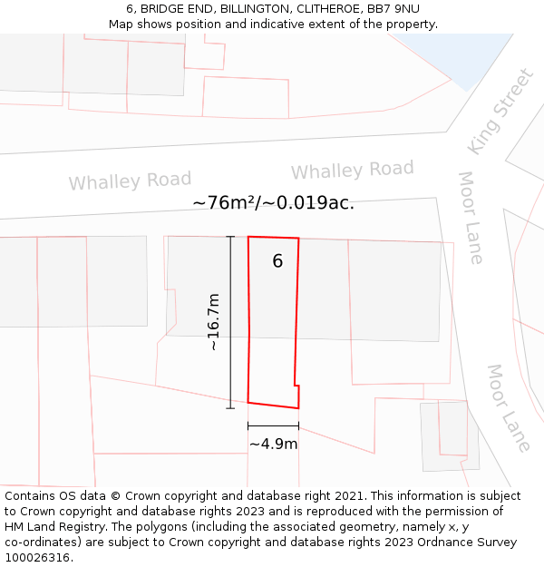 6, BRIDGE END, BILLINGTON, CLITHEROE, BB7 9NU: Plot and title map
