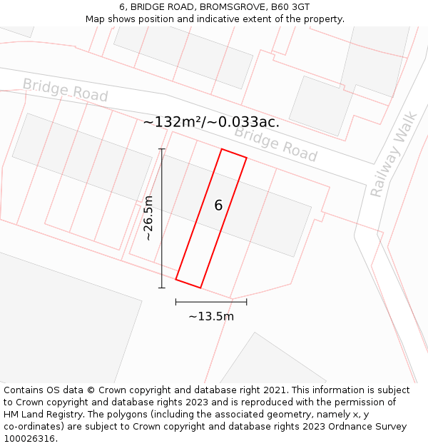 6, BRIDGE ROAD, BROMSGROVE, B60 3GT: Plot and title map