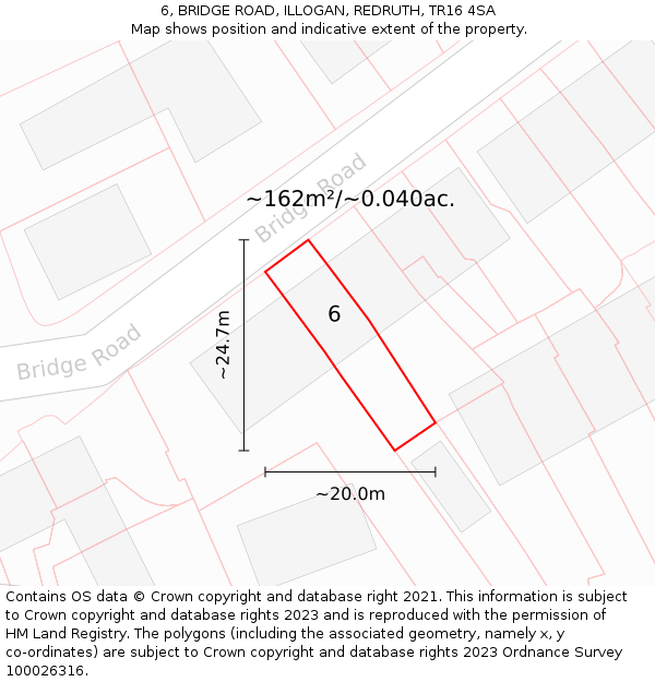 6, BRIDGE ROAD, ILLOGAN, REDRUTH, TR16 4SA: Plot and title map