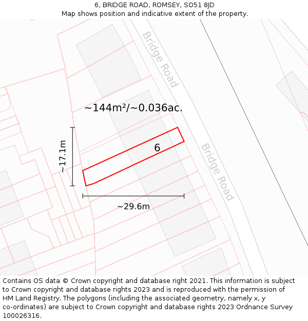 6, BRIDGE ROAD, ROMSEY, SO51 8JD: Plot and title map