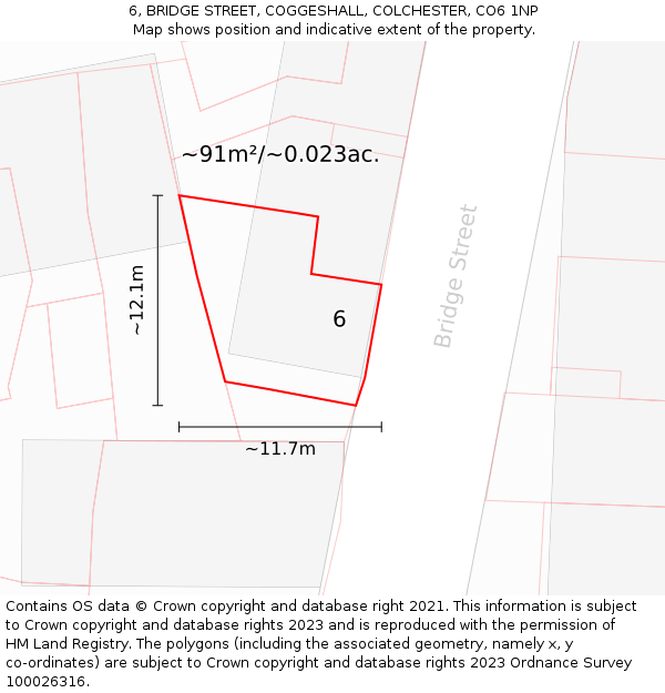 6, BRIDGE STREET, COGGESHALL, COLCHESTER, CO6 1NP: Plot and title map
