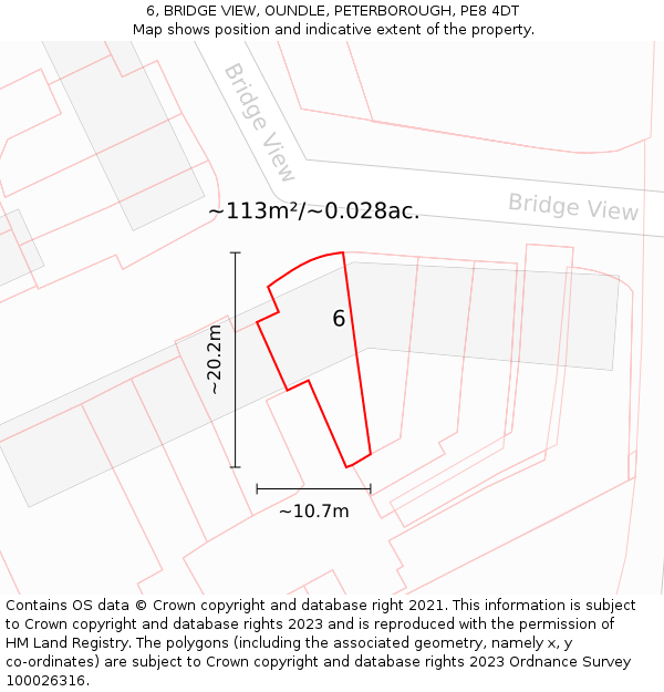 6, BRIDGE VIEW, OUNDLE, PETERBOROUGH, PE8 4DT: Plot and title map
