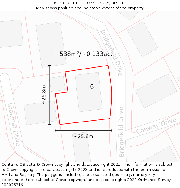 6, BRIDGEFIELD DRIVE, BURY, BL9 7PE: Plot and title map