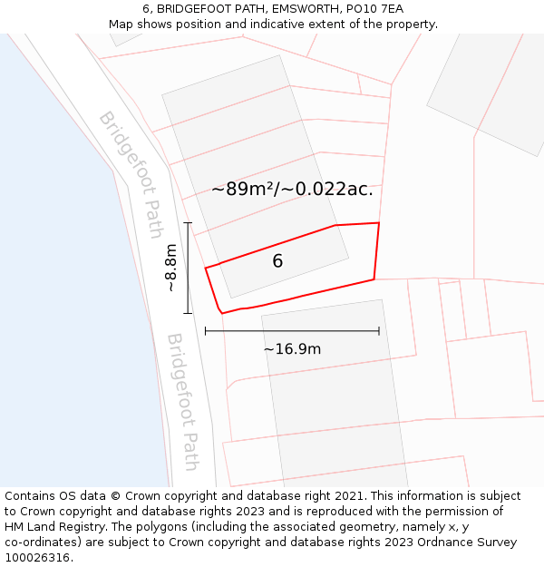 6, BRIDGEFOOT PATH, EMSWORTH, PO10 7EA: Plot and title map