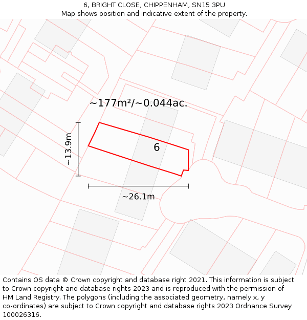 6, BRIGHT CLOSE, CHIPPENHAM, SN15 3PU: Plot and title map