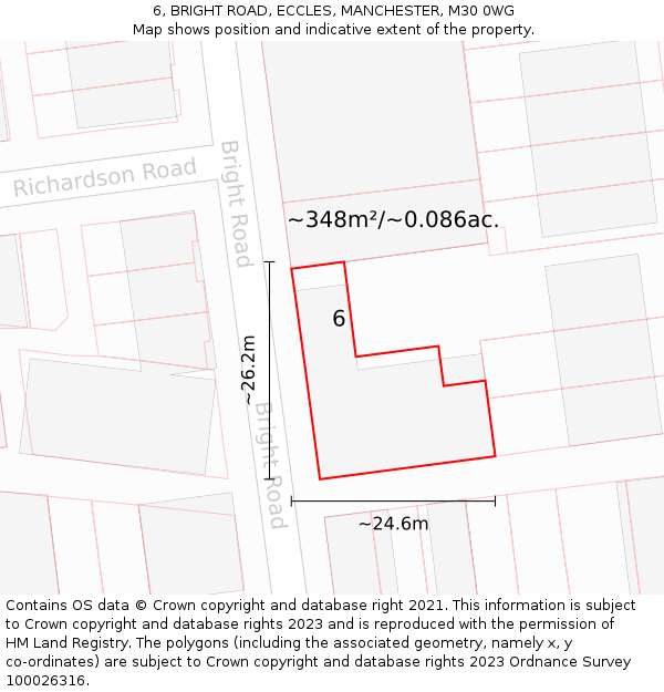 6, BRIGHT ROAD, ECCLES, MANCHESTER, M30 0WG: Plot and title map