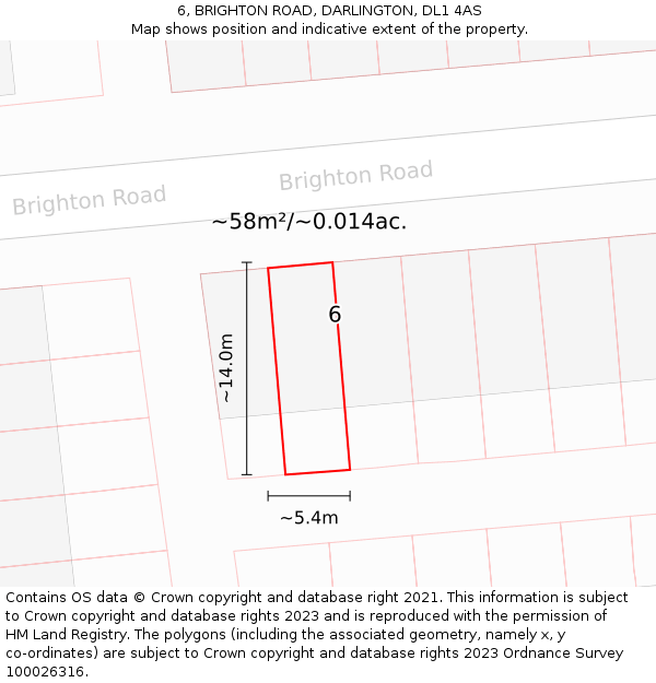 6, BRIGHTON ROAD, DARLINGTON, DL1 4AS: Plot and title map