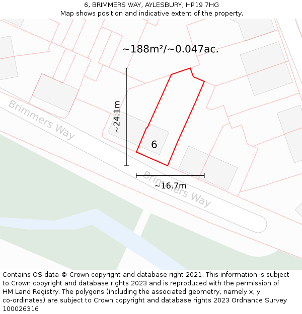 6, BRIMMERS WAY, AYLESBURY, HP19 7HG: Plot and title map