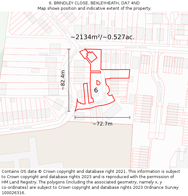 6, BRINDLEY CLOSE, BEXLEYHEATH, DA7 4ND: Plot and title map