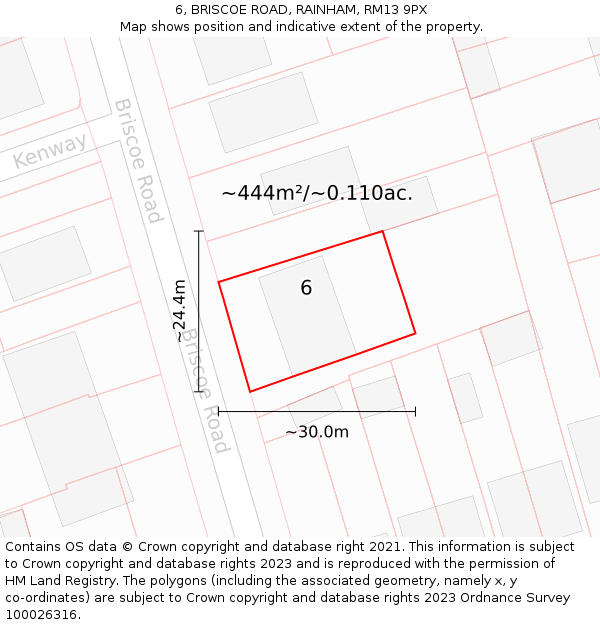 6, BRISCOE ROAD, RAINHAM, RM13 9PX: Plot and title map