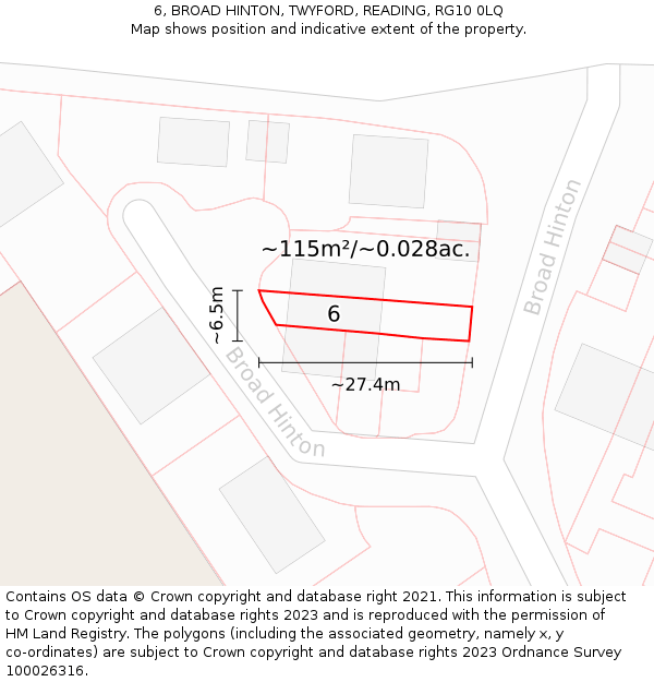 6, BROAD HINTON, TWYFORD, READING, RG10 0LQ: Plot and title map