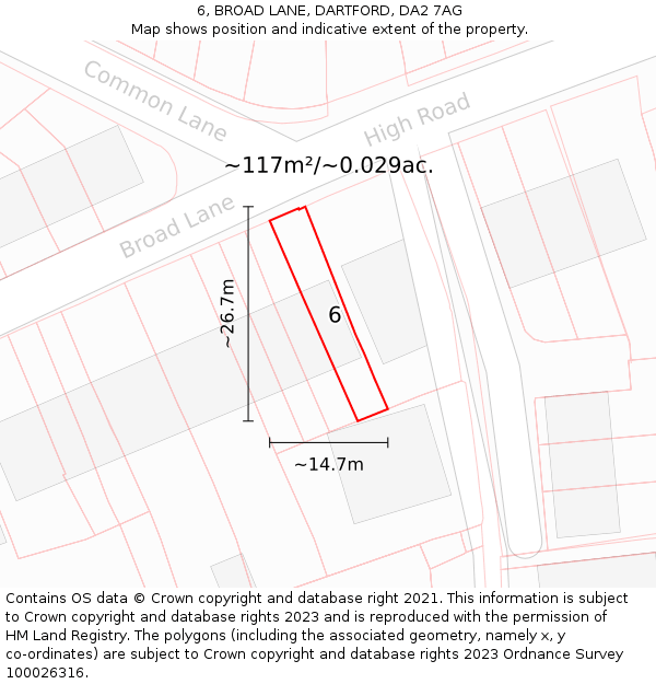 6, BROAD LANE, DARTFORD, DA2 7AG: Plot and title map