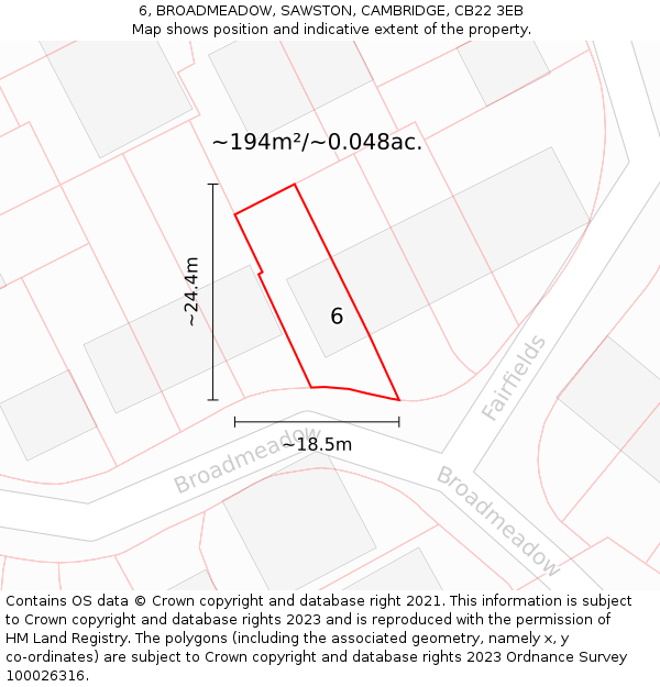 6, BROADMEADOW, SAWSTON, CAMBRIDGE, CB22 3EB: Plot and title map