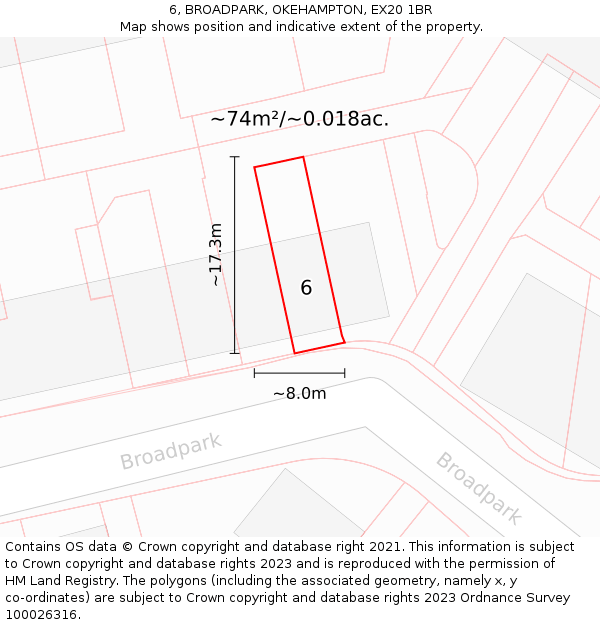 6, BROADPARK, OKEHAMPTON, EX20 1BR: Plot and title map