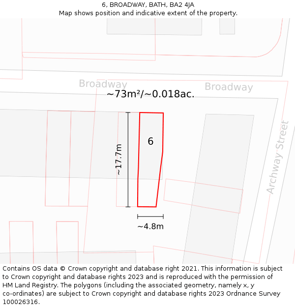 6, BROADWAY, BATH, BA2 4JA: Plot and title map