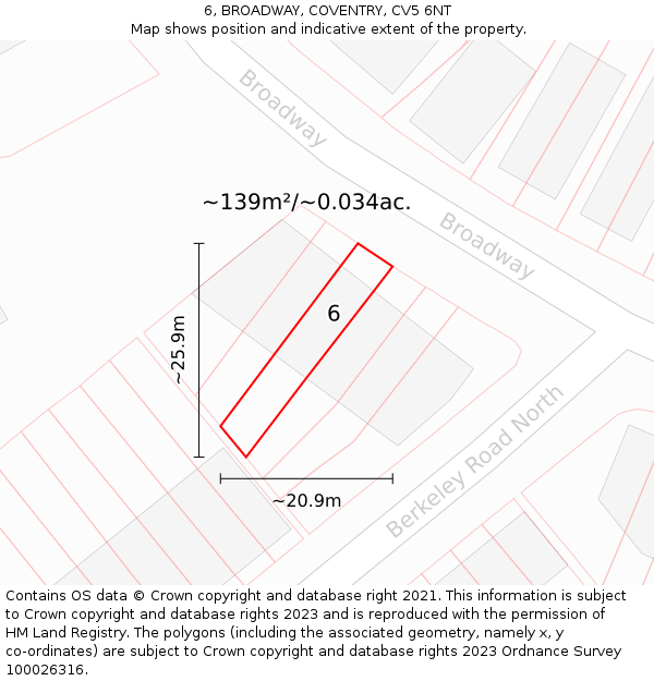 6, BROADWAY, COVENTRY, CV5 6NT: Plot and title map