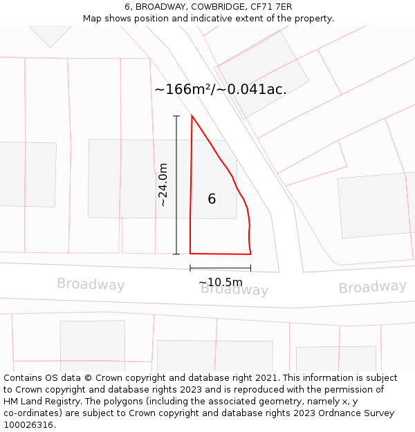 6, BROADWAY, COWBRIDGE, CF71 7ER: Plot and title map