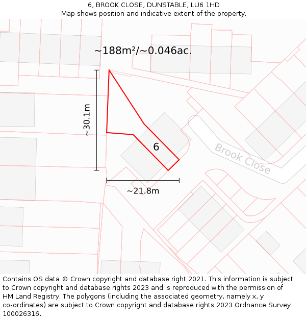 6, BROOK CLOSE, DUNSTABLE, LU6 1HD: Plot and title map