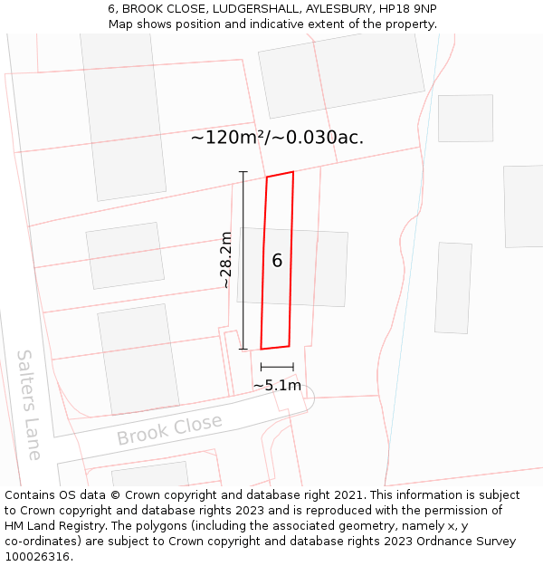 6, BROOK CLOSE, LUDGERSHALL, AYLESBURY, HP18 9NP: Plot and title map
