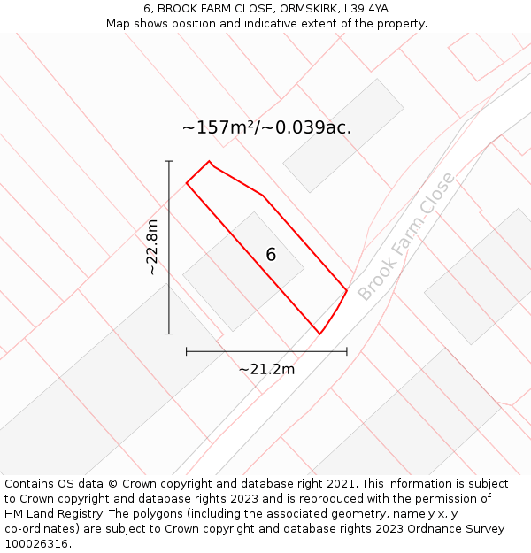 6, BROOK FARM CLOSE, ORMSKIRK, L39 4YA: Plot and title map