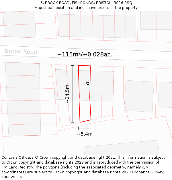 6, BROOK ROAD, FISHPONDS, BRISTOL, BS16 3SQ: Plot and title map