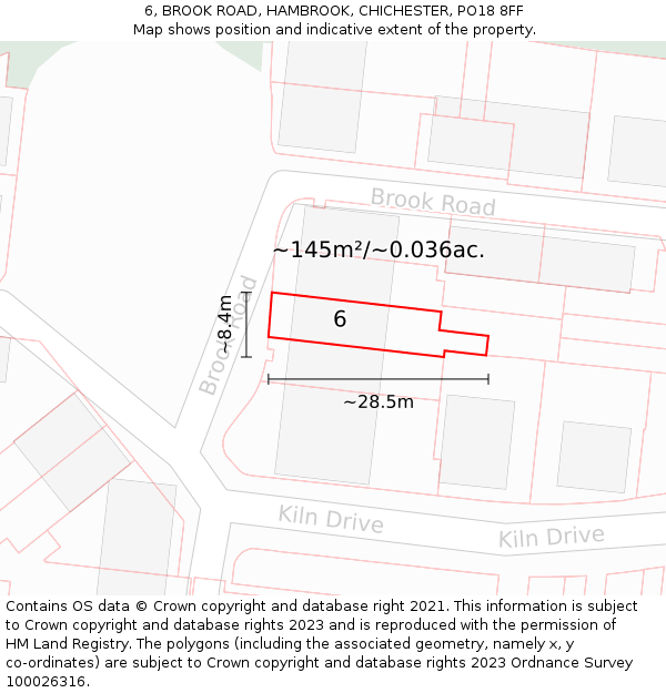 6, BROOK ROAD, HAMBROOK, CHICHESTER, PO18 8FF: Plot and title map