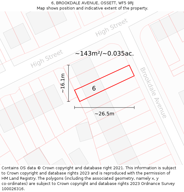 6, BROOKDALE AVENUE, OSSETT, WF5 9RJ: Plot and title map