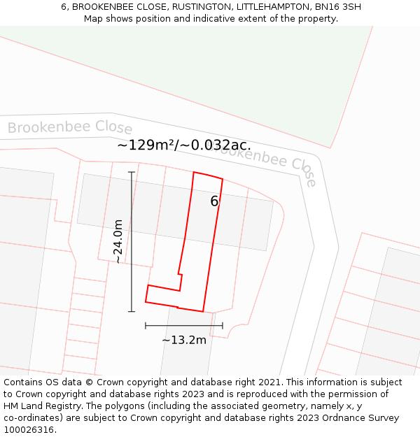 6, BROOKENBEE CLOSE, RUSTINGTON, LITTLEHAMPTON, BN16 3SH: Plot and title map