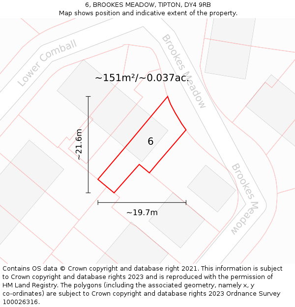 6, BROOKES MEADOW, TIPTON, DY4 9RB: Plot and title map