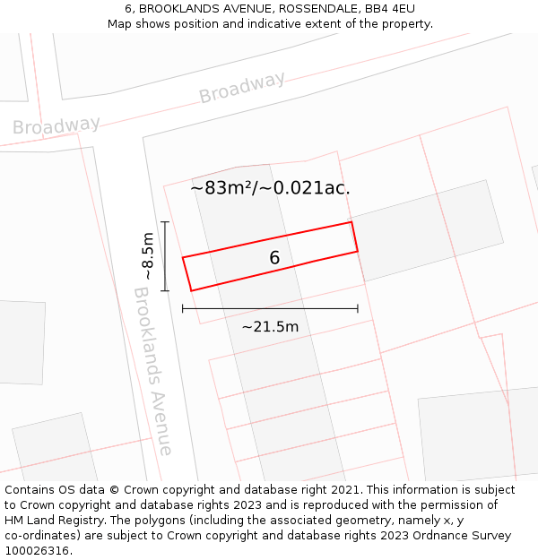 6, BROOKLANDS AVENUE, ROSSENDALE, BB4 4EU: Plot and title map